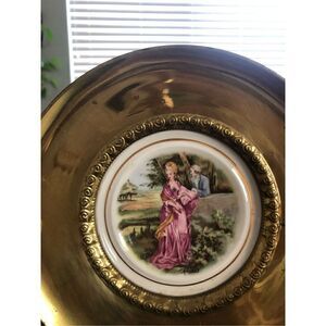 Vintage Porcelain Plate in Round Brass Frame made in England by Regency Bone Chi